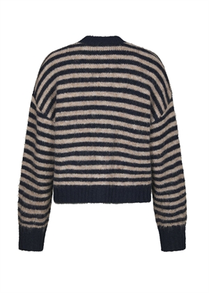 Isana stripe fluffy knit cardigan Navy Striped Neo Noir 